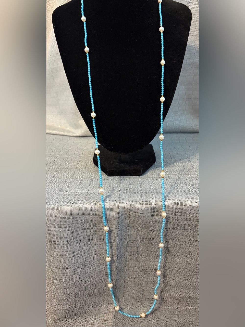 Lot of 3 Turquoise blue Magnesite Beaded Pearl Accent Long Necklace - Unbranded